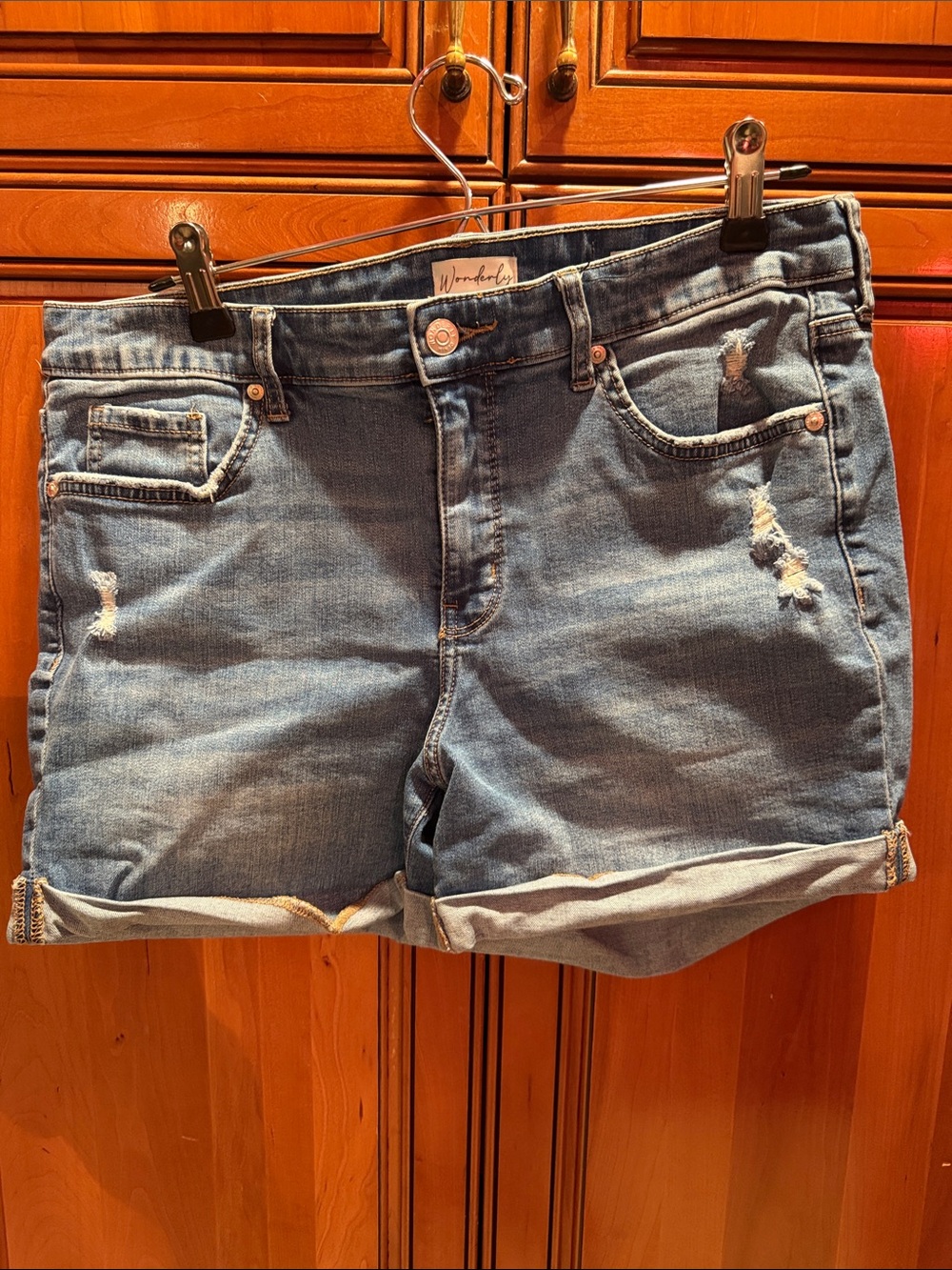 Wonderly Light Blue Distressed Rolled Cuff Jean Shorts